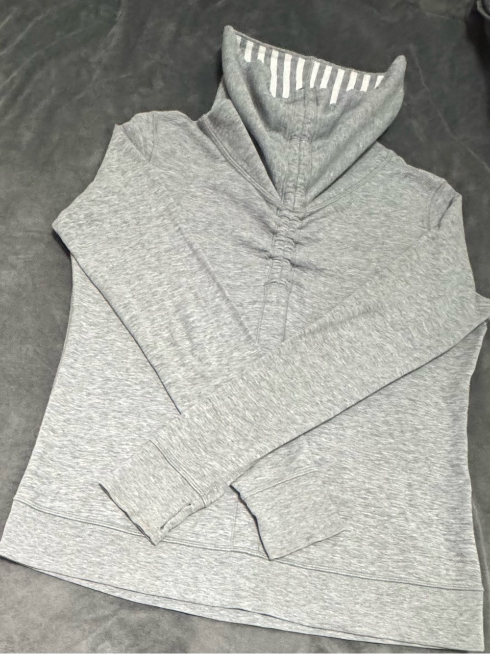 Lululemon In A Cinch Reversible Cowl Neck Pullover - Heathered Grey & Stripe EUC